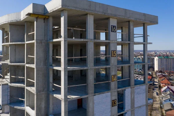 Légi Kilátás Beton Keret Magas Apartman Épület Építés Alatt Egy — Stock Fotó