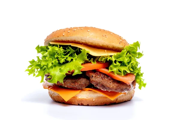 Cheeseburger Nebo Hamberger Bílém Pozadí Rychlé Občerstvení — Stock fotografie