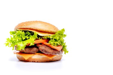 Beyaz arka planda çizburger ya da hamberger. Fast food.