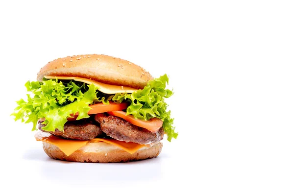 Cheeseburger Oder Hamburger Auf Weißem Hintergrund Fast Food — Stockfoto