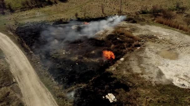 Luchtvervuiling Door Bosbranden Rookwolken Boven Het Brandende Veld Luchtbeelden Epische — Stockvideo