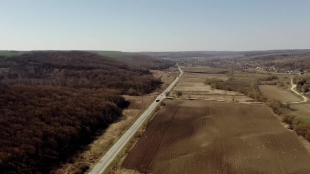 Příroda Krajina Letecký Výhled Pole Silnice Pěstování Zelená Tráva Krajina — Stock video