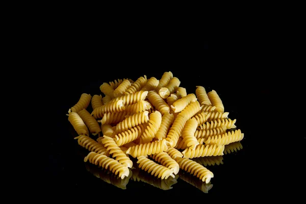 Fusilli Pasta Black Background Cooking Concept Top View Copy Space — Stock Photo, Image