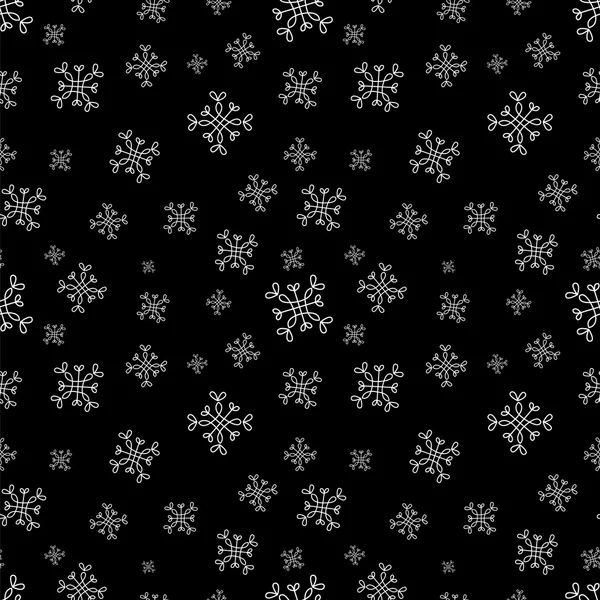 Schneeflocken nahtloses Vektormuster. schwarze Weihnachten Hintergrund mit Schnee. — Stockvektor