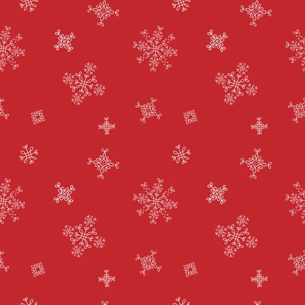 Schneeflocken Nahtloses Vektormuster Roter Schnee Weihnachten Hintergrund Für Geschenkpapier — Stockvektor
