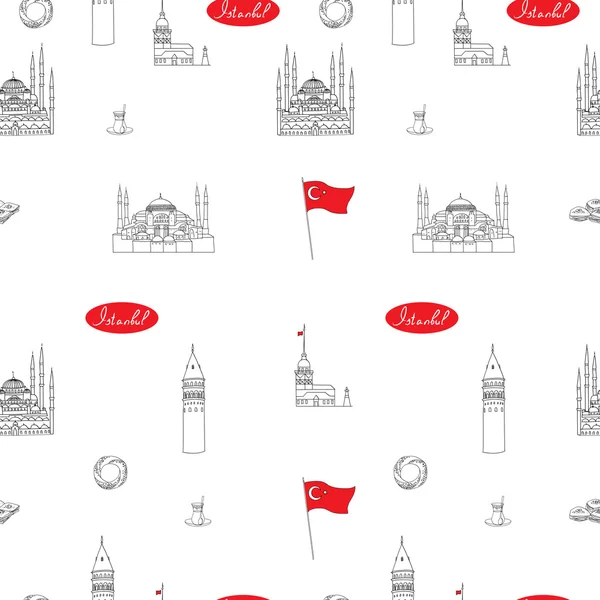 Weißes und rotes istanbul tourist vector nahtloses Muster — Stockvektor