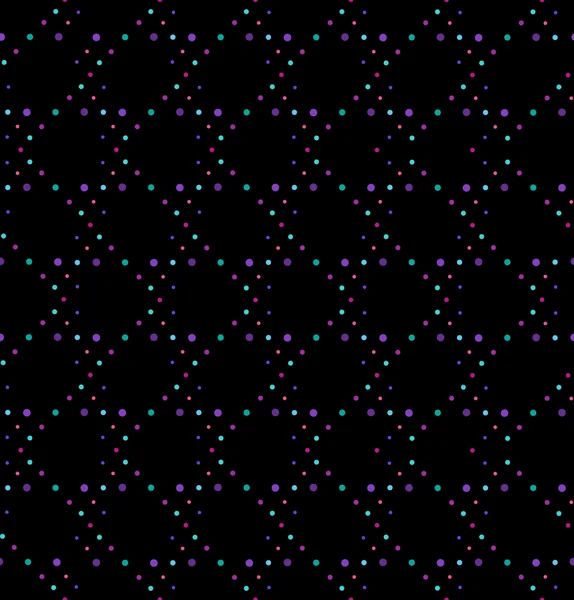 Abstraktes lila geometrisches Tupfen nahtloses Vektormuster auf schwarzem Hintergrund. — Stockvektor