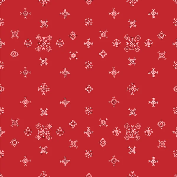 Copos de nieve patrón de vectores sin fisuras. Fondo rojo de Navidad de nieve para envoltura — Vector de stock