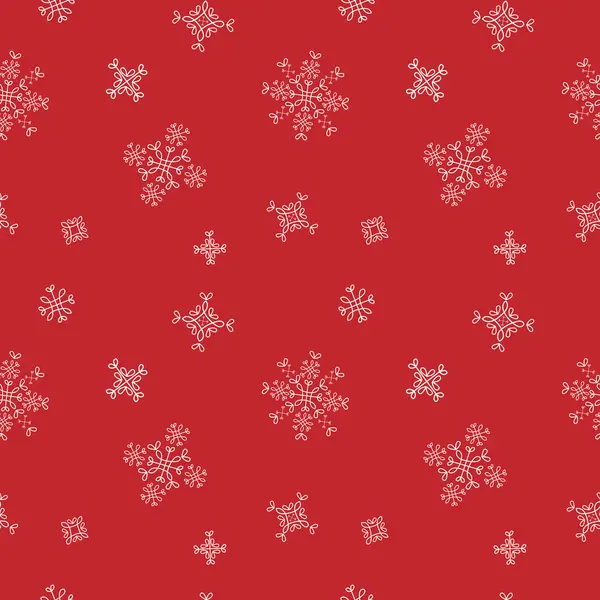 Schneeflocken nahtloses Vektormuster. roter Schnee Weihnachten Hintergrund für Verpackung. — Stockvektor