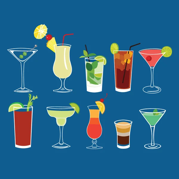 Κοκτέιλ Αλκοολούχων Ποτών Διάνυσμα Απομονωμένες Σετ Martini Pina Colada Mojito — Διανυσματικό Αρχείο