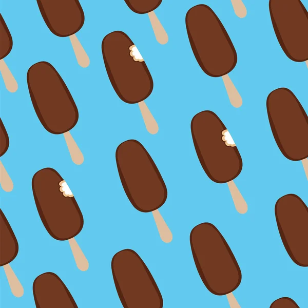 Ijs popsicle gedoopt in chocolade patroon op blauwe achtergrond. — Stockvector