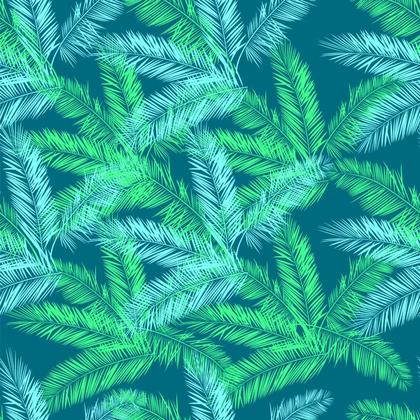Teal, blu e verde palma vettore modello senza soluzione di continuità. Modello di camicia hawaiana . — Vettoriale Stock