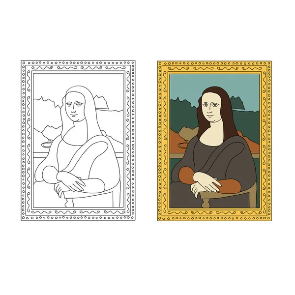 Liniowych płaskich ilustracja portretu Mona Lisa Leonarda da Vinci. — Wektor stockowy