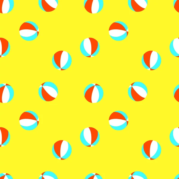 Naadloze vector patroon met rood, wit en blauw beachballs op gele achtergrond — Stockvector