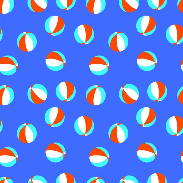 Бесшовный векторный рисунок с красными, белыми и синими пляжными шариками . — стоковый вектор