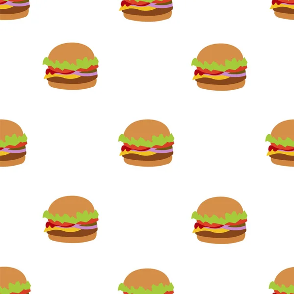Naadloze vector patroon met vlakke stijl Hamburger beeld. Hamburger witte achtergrond. — Stockvector