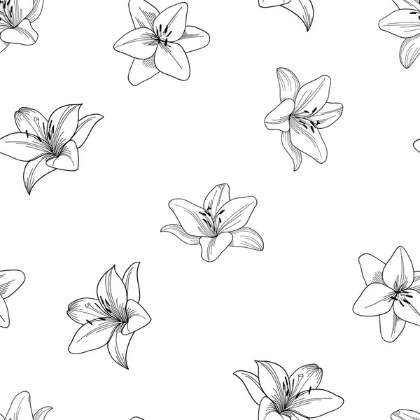 Black and white seamless vector pattern with lily. — Stock Vector