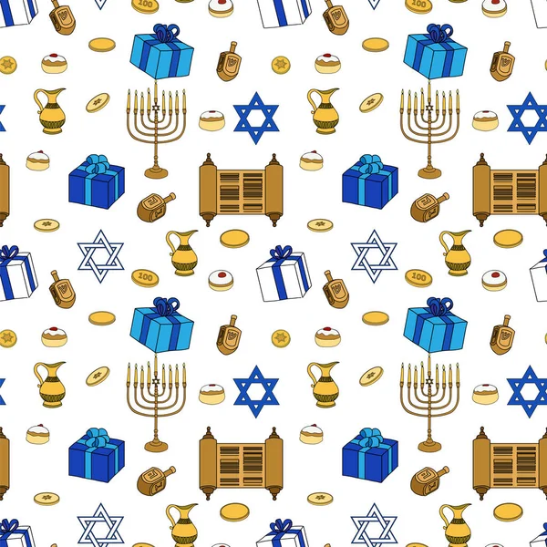 Vector feliz Hanukkah vacaciones sin costura patrón de fondo . — Archivo Imágenes Vectoriales