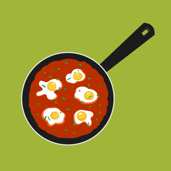 Ilustração vetorial da panela com Shakshouka . — Vetor de Stock