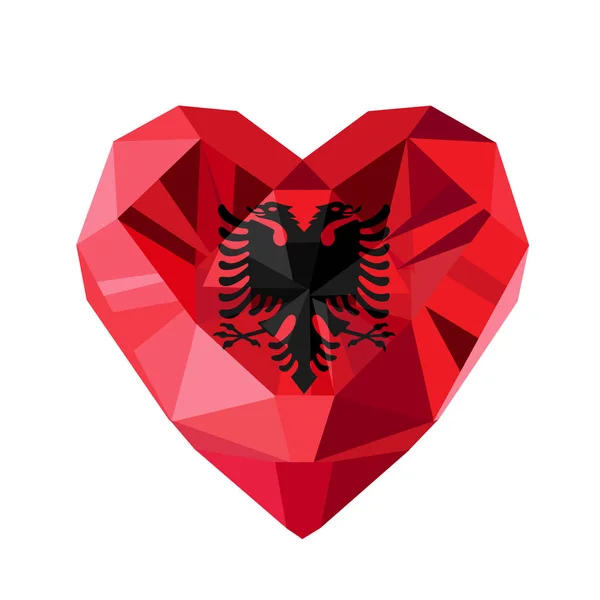 Vektör Kristal mücevher takı Arnavut kalp ile Arnavutluk bayrağı. — Stok Vektör
