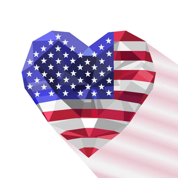 Vektor Kristall Edelsteinschmuck amerikanisches Herz mit der Flagge der Vereinigten Staaten — Stockvektor