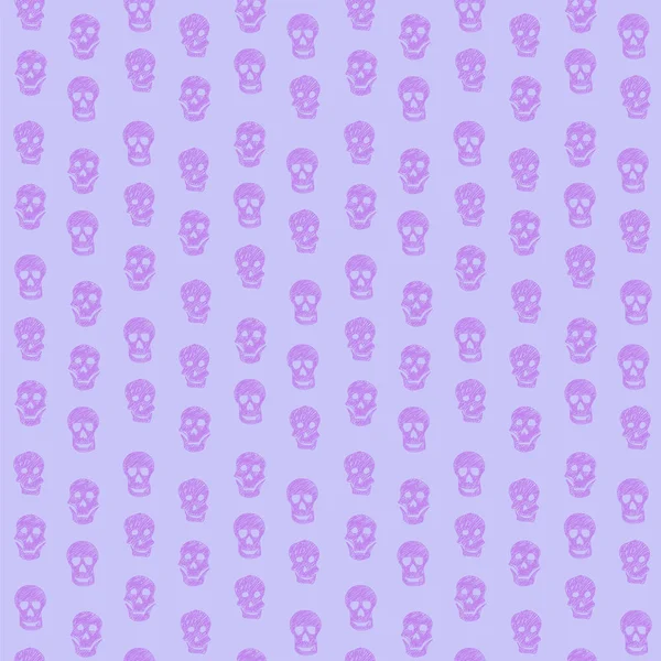 Púrpura y lavanda dibujo cráneo sin costura vector patrón ilustración — Archivo Imágenes Vectoriales