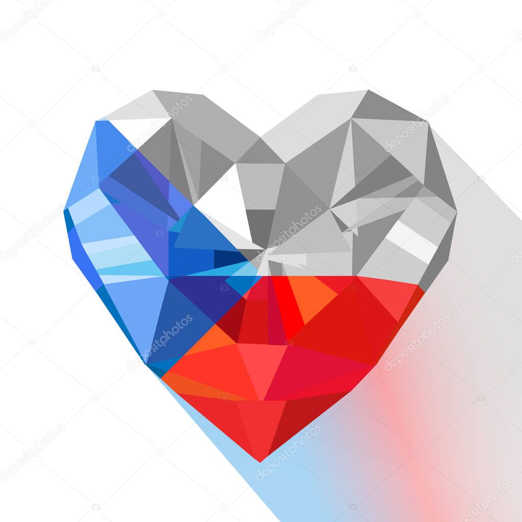 Vector crystal gem jewelry heart of the Czech Republic. Flat style logo symbol of love Czechia.