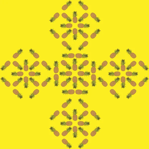 黄色いパイナップル幾何学的装飾織物印刷シームレス パターン — ストックベクタ