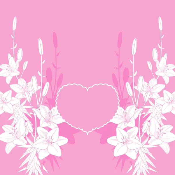 Roze lelie vector liefde kaart achtergrond — Stockvector