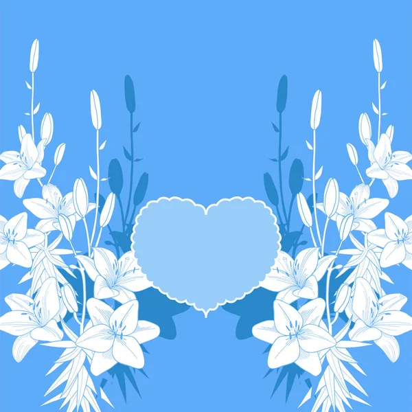 Μπλε και λευκό κρίνο διάνυσμα κάρτα αγάπη. Πρότυπο πρόσκληση γάμου — Διανυσματικό Αρχείο