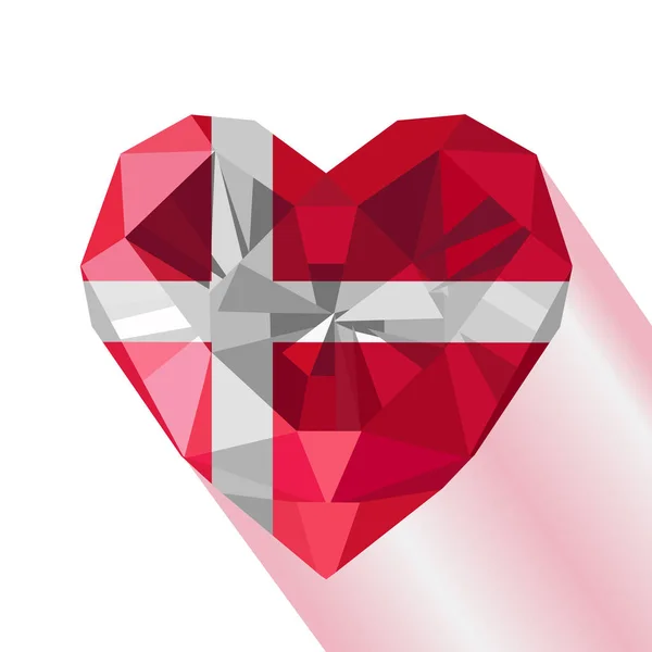 Kρύσταλλα Κοσμήματα πολύτιμος λίθος δανική καρδιά με τη σημαία της Δανίας. — Διανυσματικό Αρχείο