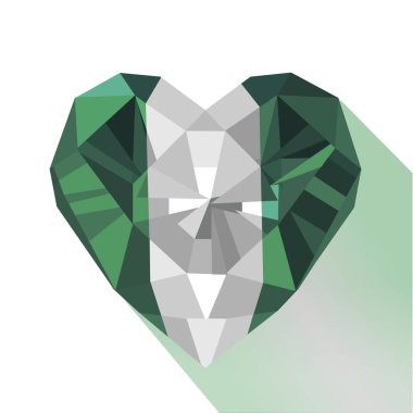 Vector crystal gem jewelry Nigerian heart with the flag of The Federal Republic of Nigeria. Flat style logo symbol of love Nigeria. West Africa.  clipart