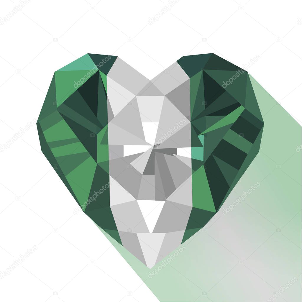 Vector crystal gem jewelry Nigerian heart with the flag of The Federal Republic of Nigeria. Flat style logo symbol of love Nigeria. West Africa.