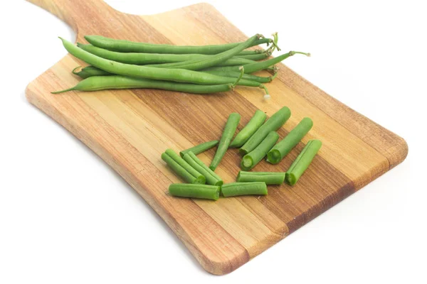 Green Beans Pods sobre uma tábua de madeira. Magro — Fotografia de Stock