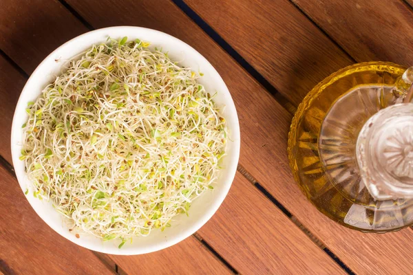 Alfalfa Sprouts into a bowl — Stock Photo, Image