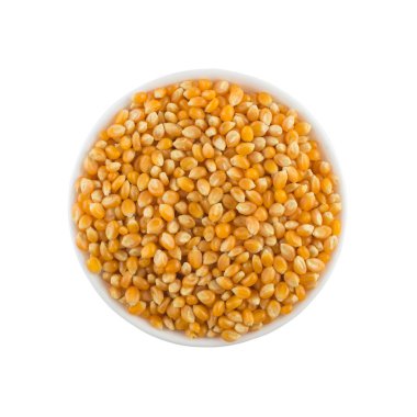 Patlamış mısır. Bir kase içinde ham tahıl