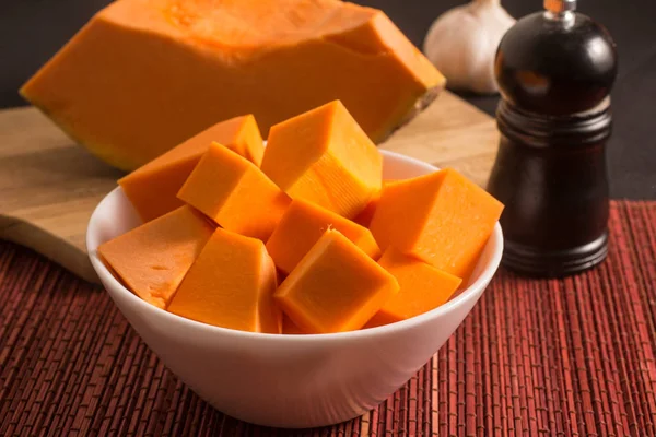 Diced Pumpkin in a bowl — Stock Photo, Image