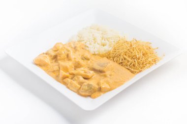 Tilapia. Patates sopa ve pirinç ile straganof balık fileto