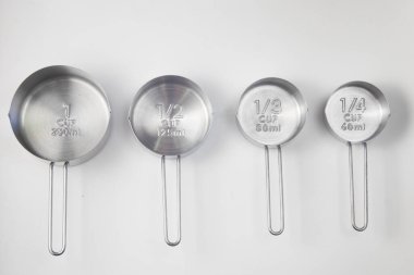 Beyaz arka planda Inox Ölçme Kupası. Üst Görünüm