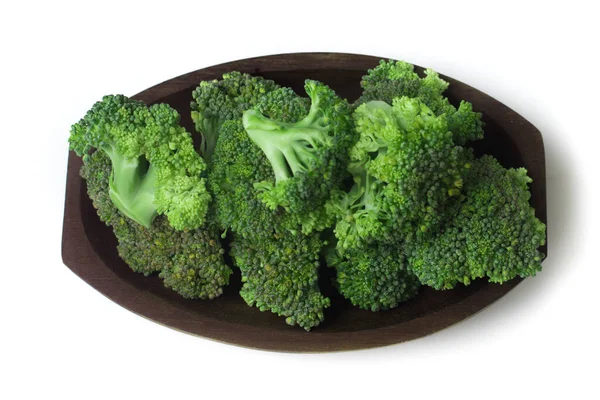 Brocoli Cru Dans Bol Bois Sur Fond Blanc — Photo