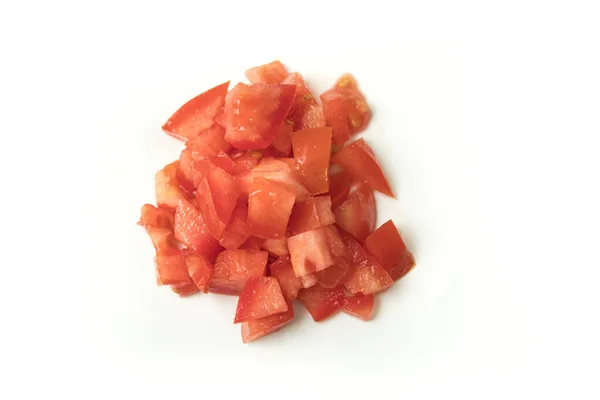 Haufen Gehackter Oder Gewürfelter Tomaten Isoliert — Stockfoto