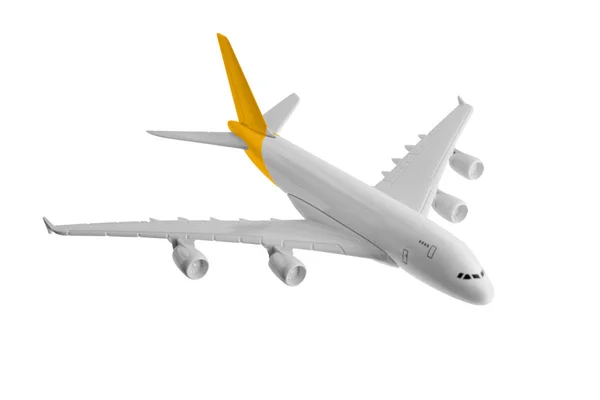 Flugzeug mit gelber Farbe, isoliert auf weißem Hintergrund. — Stockfoto