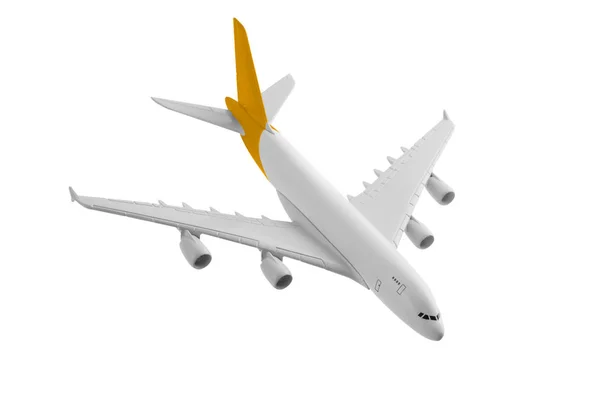 Flugzeug mit gelber Farbe, isoliert auf weißem Hintergrund. — Stockfoto
