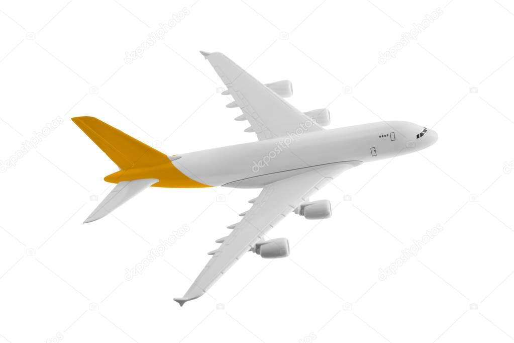 Airplane with yellow color, Isolated on white background.