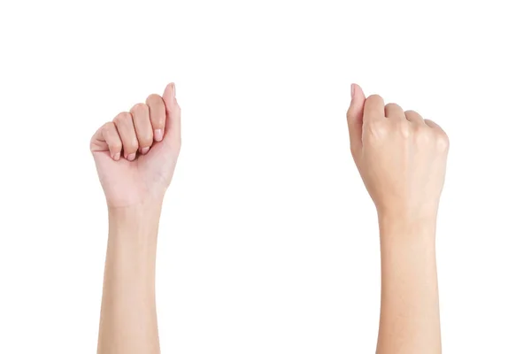 Woman's hands with fist gesture front and back side, Isolated on white background. — Stock Photo, Image