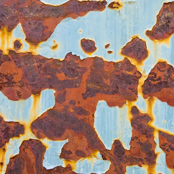 Corroded white metal background. Rusted white painted metal wall. Rusty metal background with streaks of rust. Rust stains. The metal surface rusted spots. Rysty corrosion.