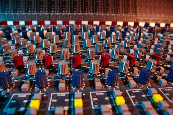 Detail of a mobile soundboard mixer