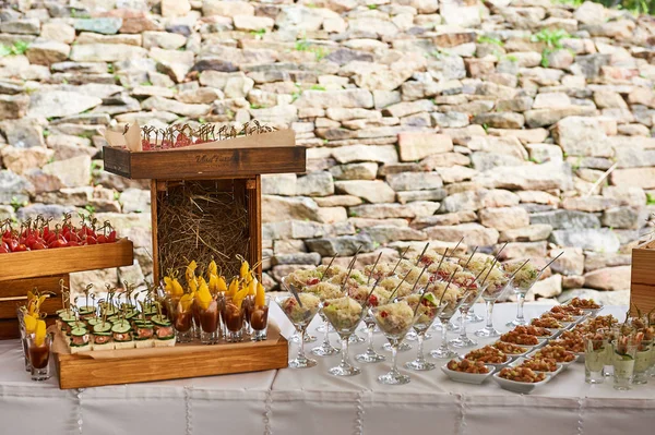 catering services with snacks table in the restaurant at the event party