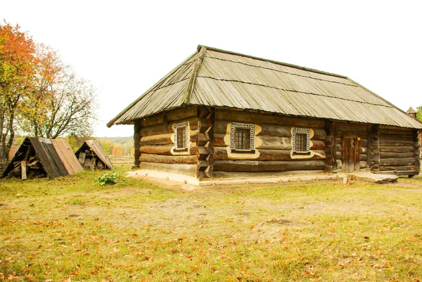 Traditionelles ukrainisches Bauernhaus mit Strohdach — Stockfoto