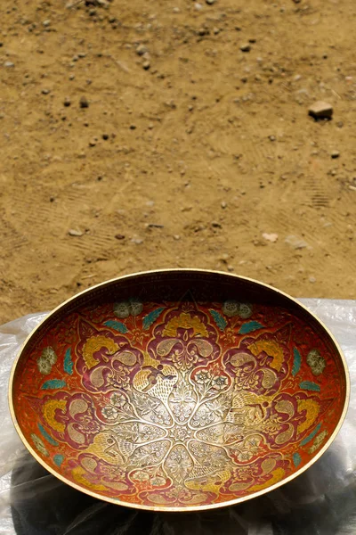 Antique decorative metallic plate — Stock Photo, Image